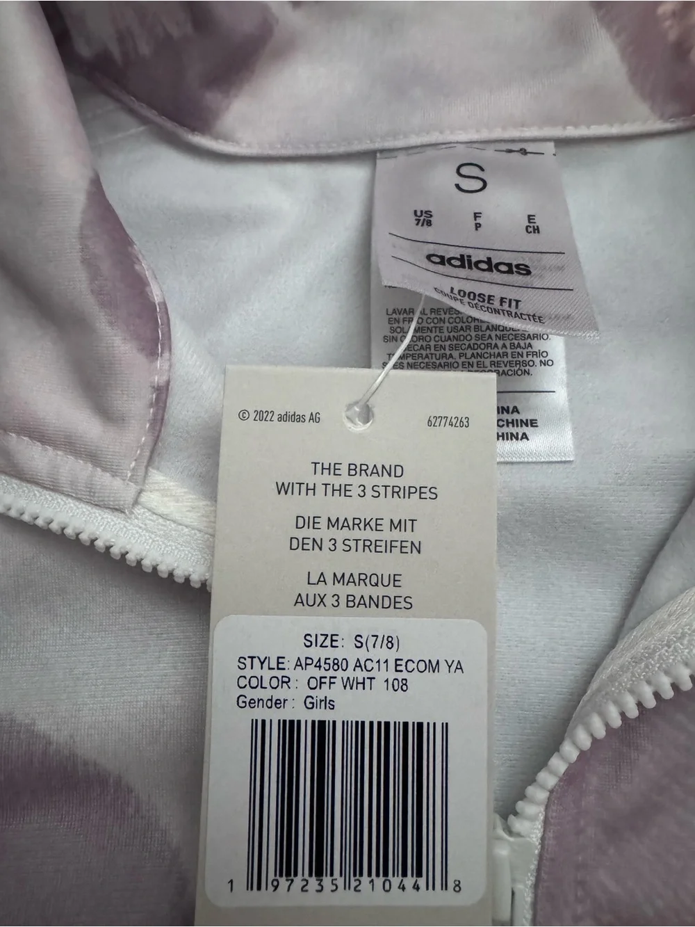 adidas Girls' Pale Pink Floral Zip Track Jacket